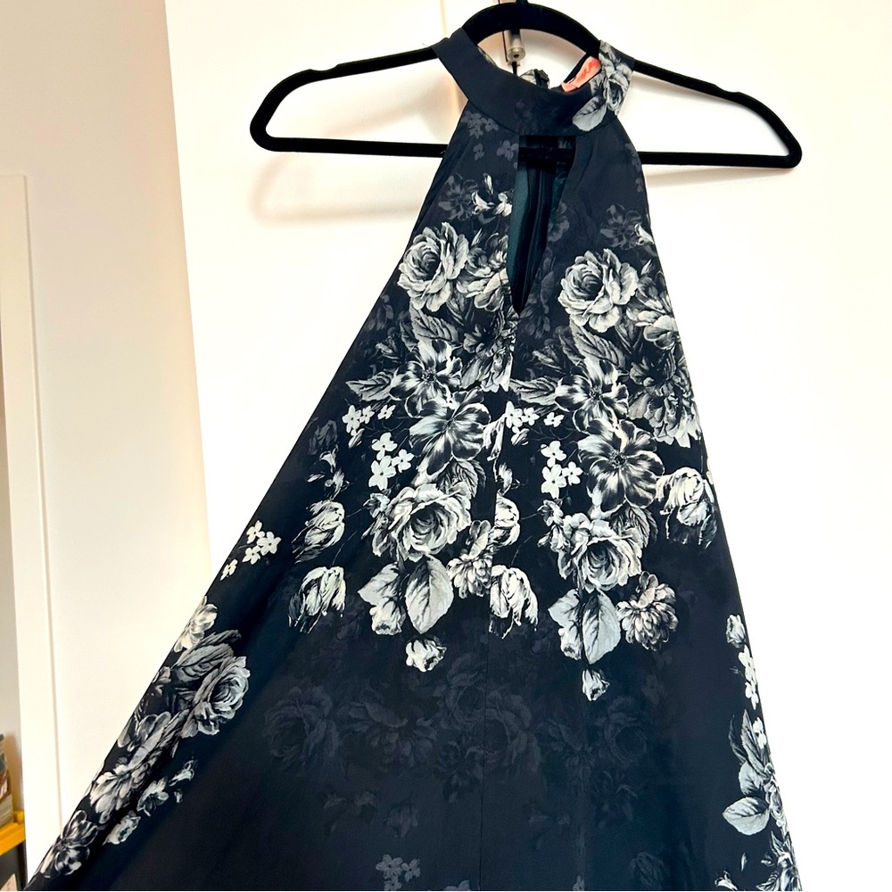 Oh My Love Floral Keyhole High Neck Mini Dress